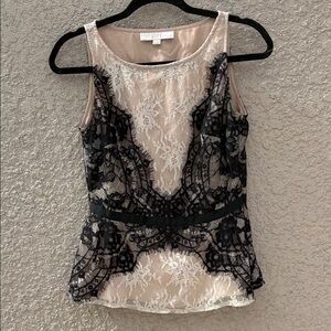 LOFT Black Lace Overlay Blouse